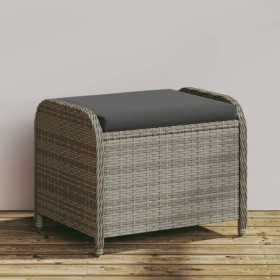 Sgabello Giardino con Cuscino Grigio 58x46x46 cm in Polyrattan