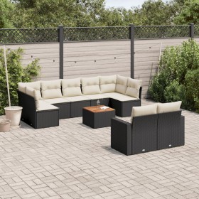 Set Divani da Giardino 10pz con Cuscini in Polyrattan Nero