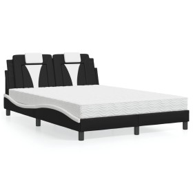 Letto con Materasso Nero e Bianco 140x190 cm in Similpelle