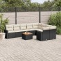 Set Divani da Giardino 10pz con Cuscini in Polyrattan Nero