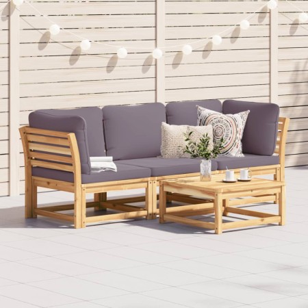 Set Mobili da Giardino 3pz con Cuscini Legno Massello di Acacia