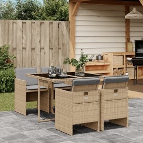 Set Pranzo da Giardino 5 pz con Cuscini Beige Misto Polyrattan