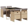 Set Pranzo da Giardino 5 pz con Cuscini Beige Misto Polyrattan