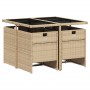 Set Pranzo da Giardino 5 pz con Cuscini Beige Misto Polyrattan