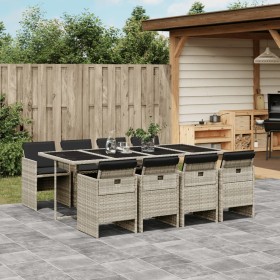 Set Pranzo da Giardino 9pz con Cuscini Grigio Chiaro Polyrattan