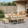 Set da Pranzo da Giardino 11 pz con Cuscini Beige in Polyrattan