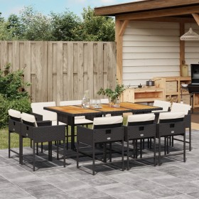 Set da Pranzo da Giardino 11 pz con Cuscini in Polyrattan Nero