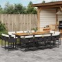 Set da Pranzo da Giardino 13pz con Cuscini Nero in Polyrattan