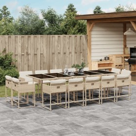 Set da Pranzo da Giardino 15 pz con Cuscini Beige in Polyrattan