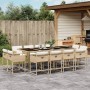 Set da Pranzo da Giardino 13 pz con Cuscini Beige in Polyrattan