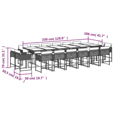 Set da Pranzo da Giardino 17pz con Cuscini Grigio in Polyrattan