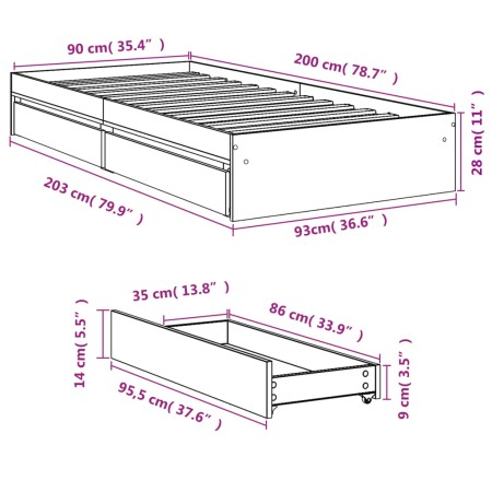 Giroletto con Cassetti Bianco 90x200 cm in Legno Multistrato