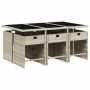 Set da Pranzo da Giardino 7 pz Cuscini Polyrattan Grigio Chiaro