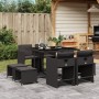 Set da Pranzo da Giardino 9 pz con Cuscini Nero in Polyrattan