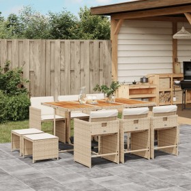 Set da Pranzo da Giardino 11 pz con Cuscini Beige in Polyrattan