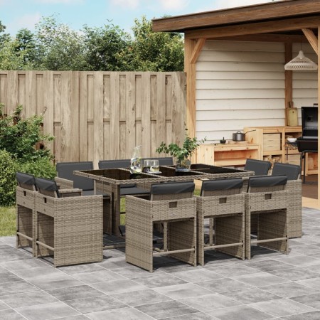 Set da Pranzo da Giardino 11pz con Cuscini in Polyrattan Grigio