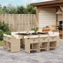 Set da Pranzo da Giardino 11 pz con Cuscini Beige in Polyrattan