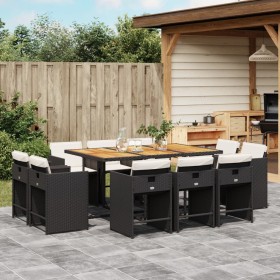 Set da Pranzo da Giardino 11 pz con Cuscini in Polyrattan Nero