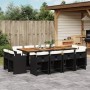 Set da Pranzo da Giardino 13pz con Cuscini Nero in Polyrattan