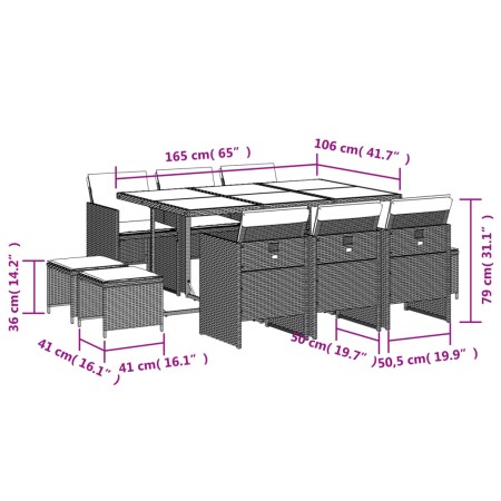 Set da Pranzo da Giardino 11 pz con Cuscini in Polyrattan Nero