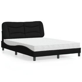 Letto con Materasso Nero 140x190 cm in Tessuto