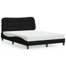 Letto con Materasso Nero 140x200 cm in Tessuto