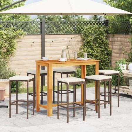 Set Bar Giardino 7pz Marrone Legno Massello Acacia e Polyrattan