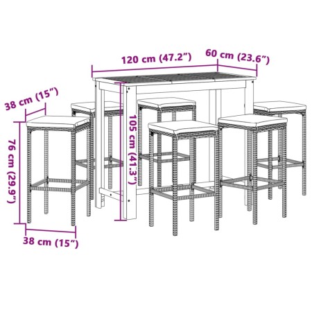 Set Bar Giardino 7pz Marrone Legno Massello Acacia e Polyrattan