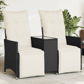 Divano Giardino Reclinabile 2Posti con Tavolino Nero Polyrattan