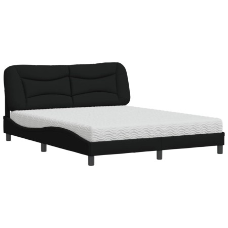 Letto con Materasso Nero 160x200 cm in Tessuto