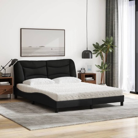 Letto con Materasso Nero 160x200 cm in Tessuto