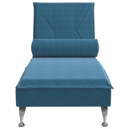 Chaise Longue Massaggi con Cuscino a Rullo Blu in Velluto