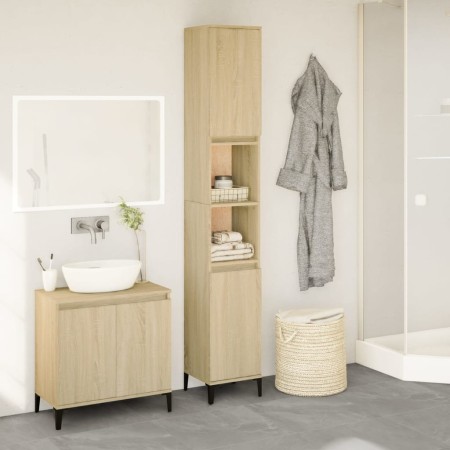 Armadietto da Bagno Rovere Sonoma 30x30x190cm Legno Multistrato