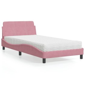 Letto con Materasso Rosa 100x200 cm in Velluto