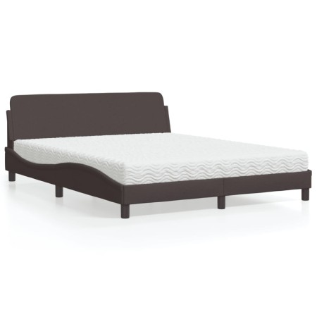 Letto con Materasso Marrone Scuro 160x200cm Tessuto