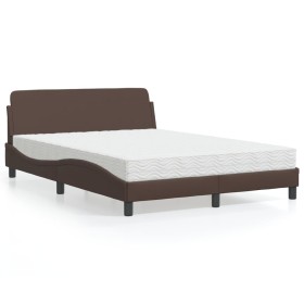 Letto con Materasso Marrone 140x200cm in Similpelle