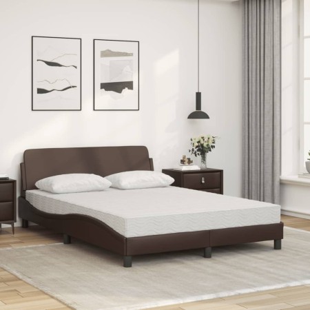 Letto con Materasso Marrone 140x200cm in Similpelle