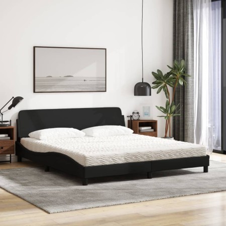 Letto con Materasso Nero 180x200 cm in Tessuto