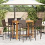 Set Bar Giardino 7pz Marrone Legno Massello Acacia e Polyrattan