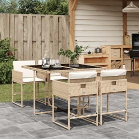 Set da Pranzo da Giardino 5 pz con Cuscini Beige in Polyrattan