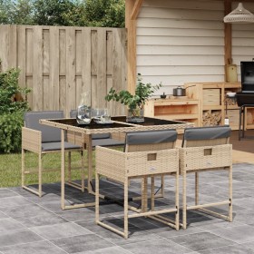 Set Pranzo da Giardino 5 pz con Cuscini Beige Misto Polyrattan