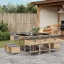 Set Pranzo da Giardino 11 pz con Cuscini Beige Misto Polyrattan