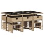 Set Pranzo da Giardino 11 pz con Cuscini Beige Misto Polyrattan