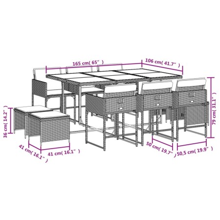 Set da Pranzo da Giardino 11pz con Cuscini in Polyrattan Grigio