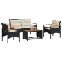 Set Divani da Giardino 4 pz con Cuscini Nero in Polyrattan