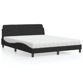 Letto con Materasso Nero 160x200 cm in Velluto