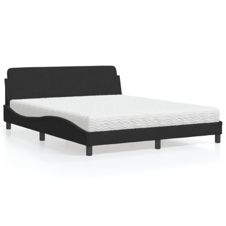 Letto con Materasso Nero 160x200 cm in Velluto