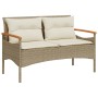 Panchina da Giardino con Cuscini 116x62,5x74cm Beige Polyrattan