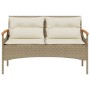 Panchina da Giardino con Cuscini 116x62,5x74cm Beige Polyrattan