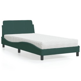 Letto con Materasso Verde Scuro 100x200 cm in Velluto